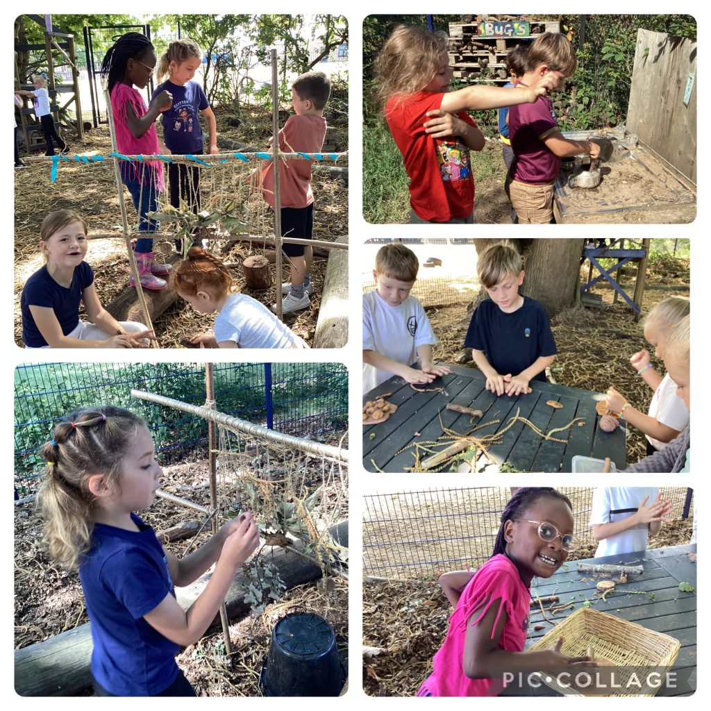 HB - Making a giant boat and exploring textures with woodland resources and playdough