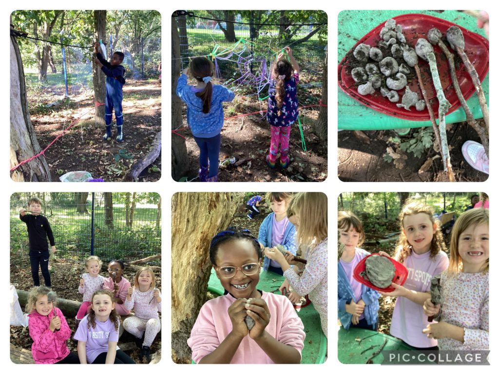 HB - We talked about spiders and built a giant spiders web, create play with natural playdough was also popular and there as lots of imaginative cooking, creating pretend oreo pancakes.
