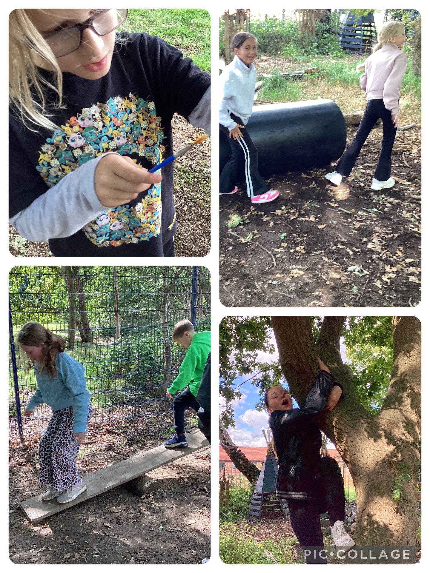 Today we spent time getting to know what trees we have in our forest school space. We enjoyed climbing them and creating leaf pictures using wax and paint.