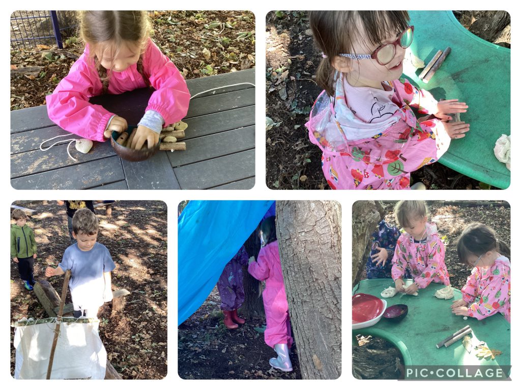 SB - Have enjoyed exploring the textures of woodland with woodland objects and playdough, we also built pirate ship!