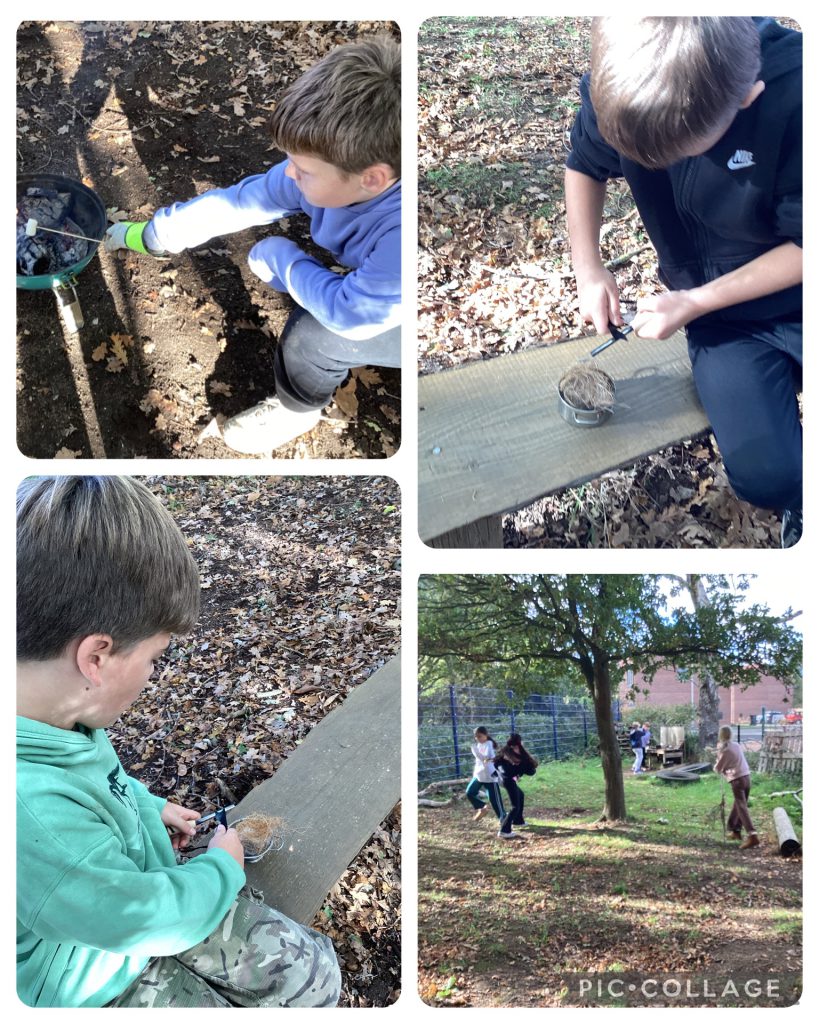 Royal Blues made a fire and had marshmallows. Some great perseverance was on show with the children learning how to make a fire with flint and steel.