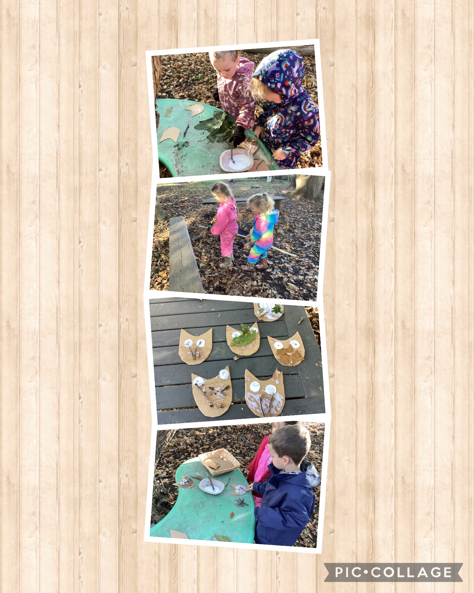 Small Blues enjoyed making mini owls with natural resources. We also made brooms and flew around pretending to be witches