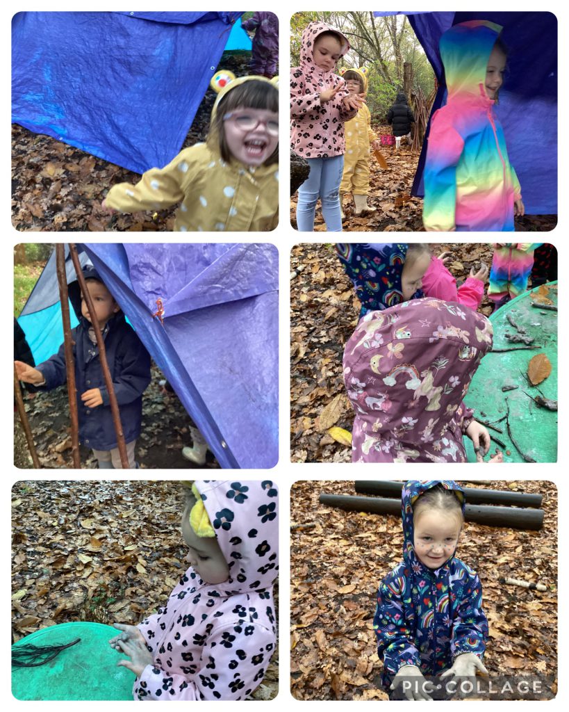 Small Blues enjoyed making their own stickmen using sticks from the woodland floor and clay. They also enjoyed playing in the shelter.