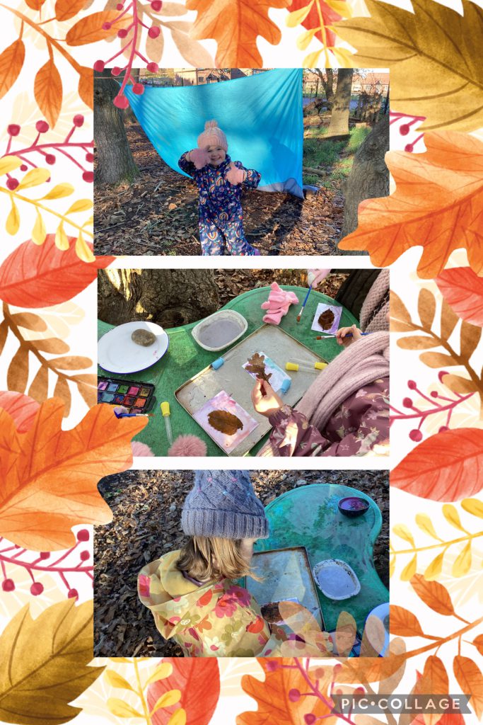 Small Blues - Today we were making art with leaves and water colours.