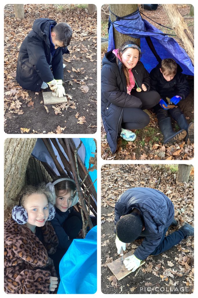YR4 - We worked on our tool use skills today, drilling wooden disks using palm drills and adding natural designs to them. Some great den building again today.