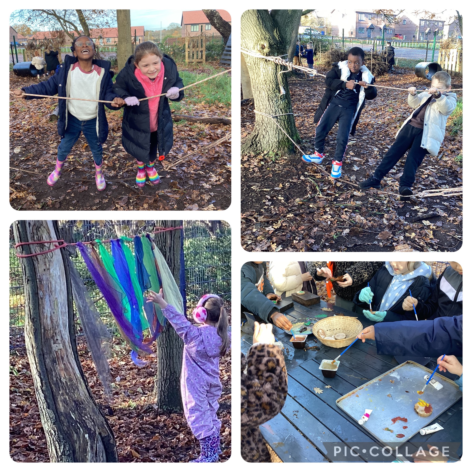 Holly Blues enjoyed planting out more saplings, playing on the rope line and painting Christmas inspired wooden discs