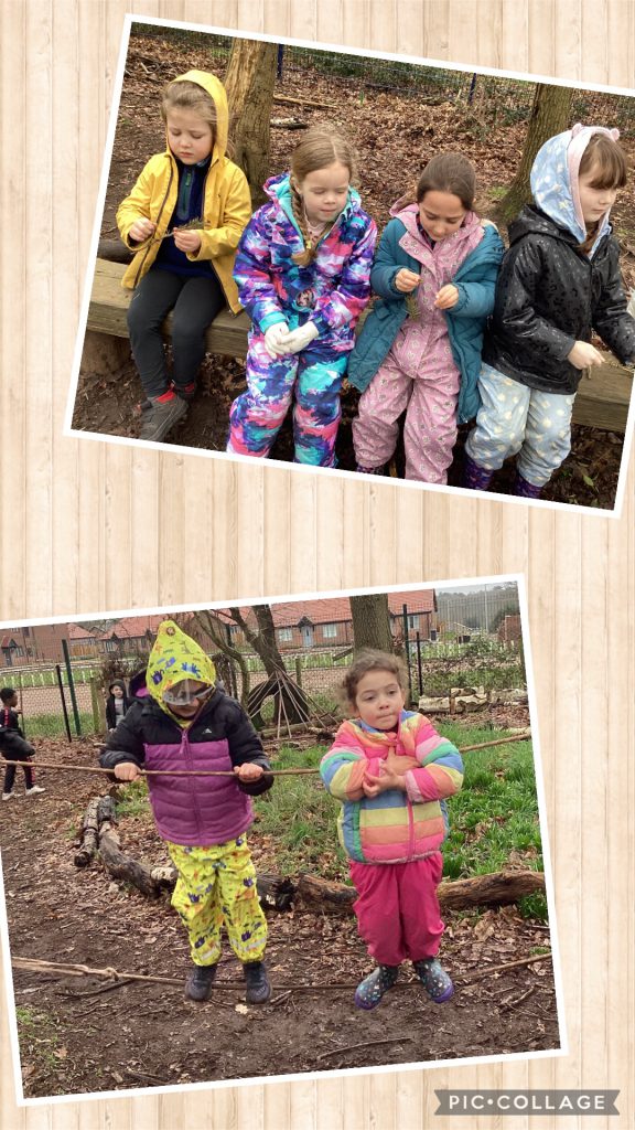 Holly Blues enjoyed being creative with pine tree cuttings and wool. We also enjoyed practicing our balance on the rope line and den building.