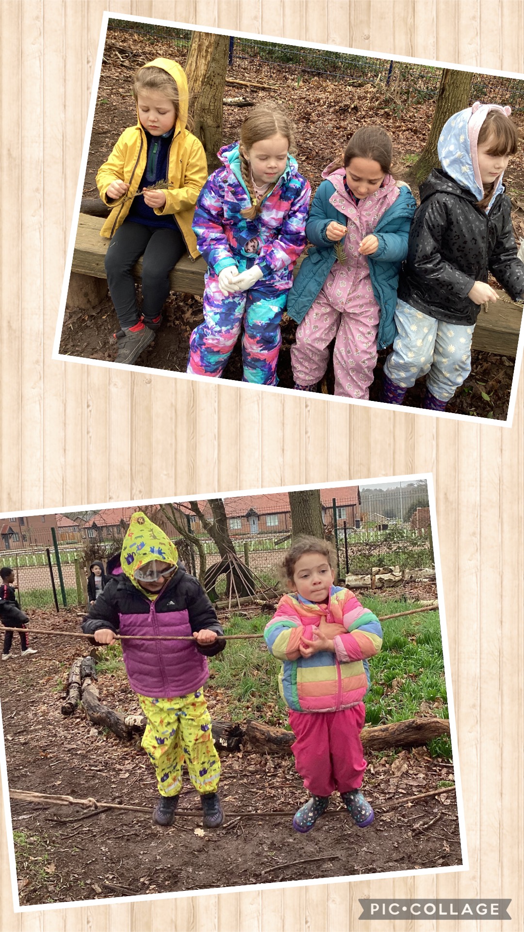 Holly Blues enjoyed being creative with pine tree cuttings and wool. We also enjoyed practicing our balance on the rope line and den building.