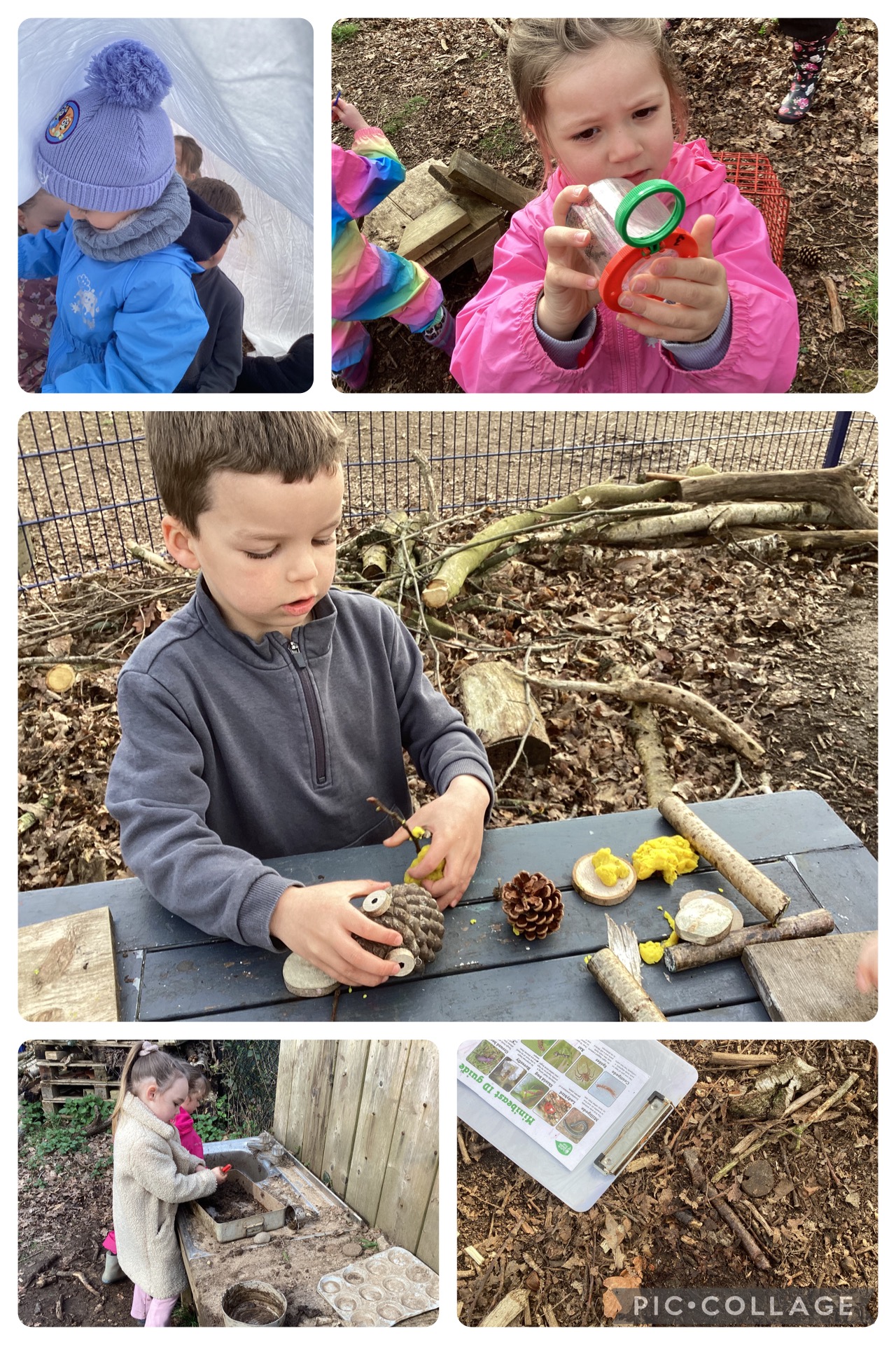 Small Blues enjoyed creative play, especially shelter building. There was also lots of bug hunting. We found millipedes and lots of Woodlice and the children loved ticking off what they found on the bug ID sheets.