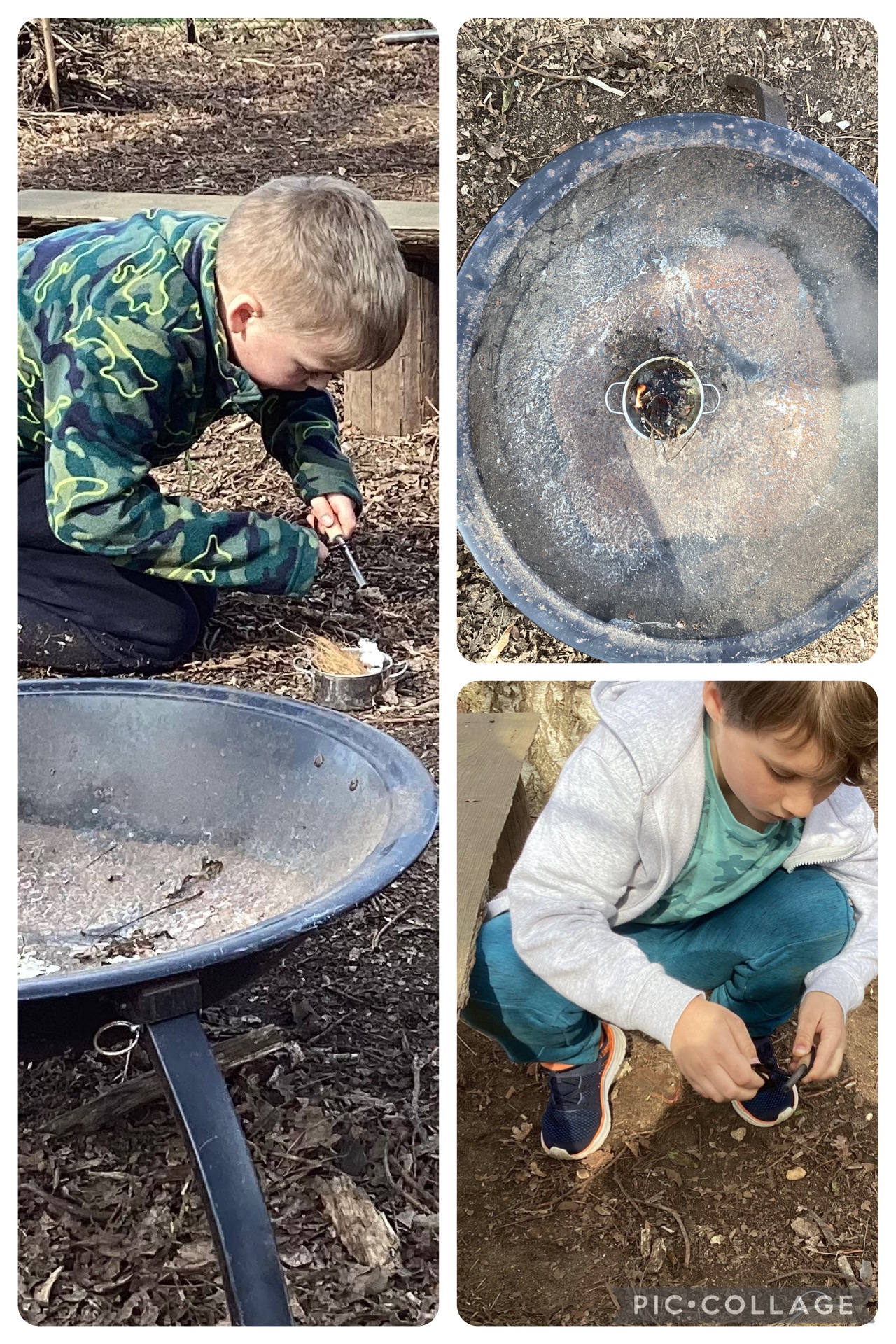 Yr 3 Showed some great perseverance today when having a go at fire lighting with flint and steel.