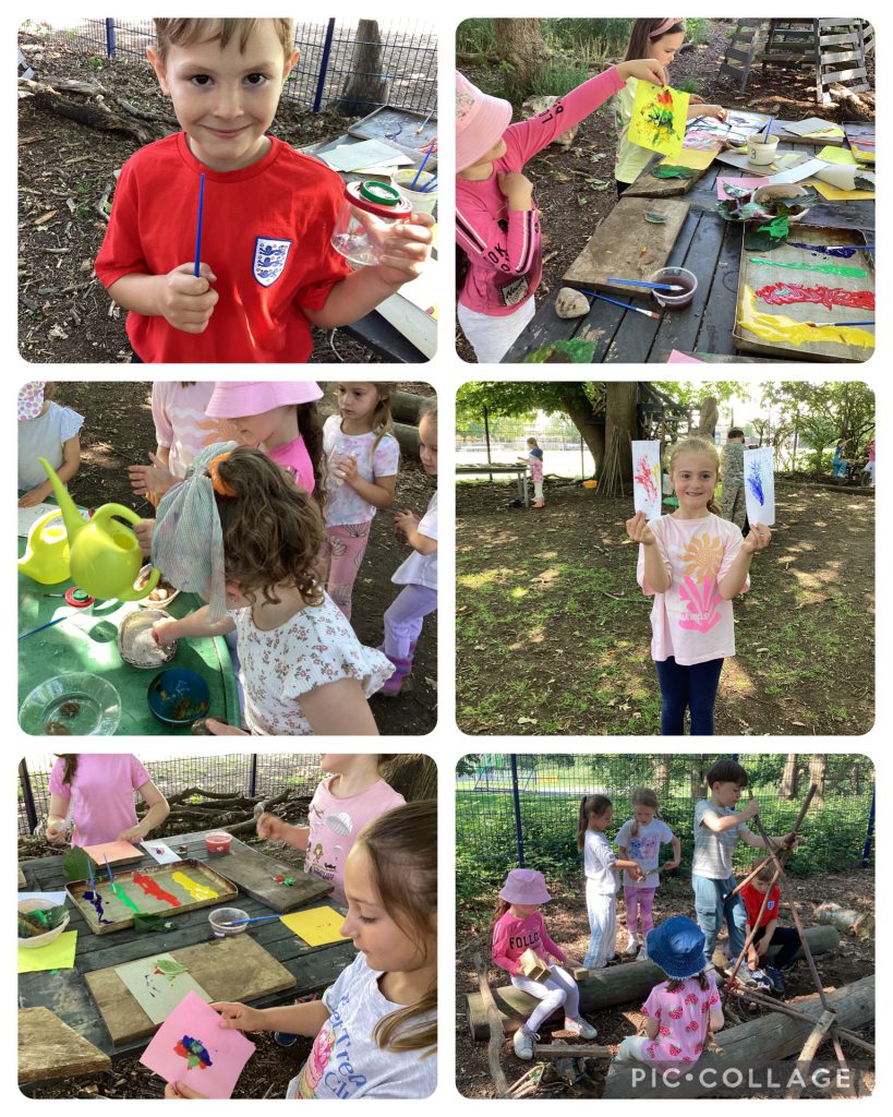 SB & YR 1 - We had a lovely extended session today, we were making colourful leaf printings and looking for invertebrates. Theres was lots of imaginative play on the boat.