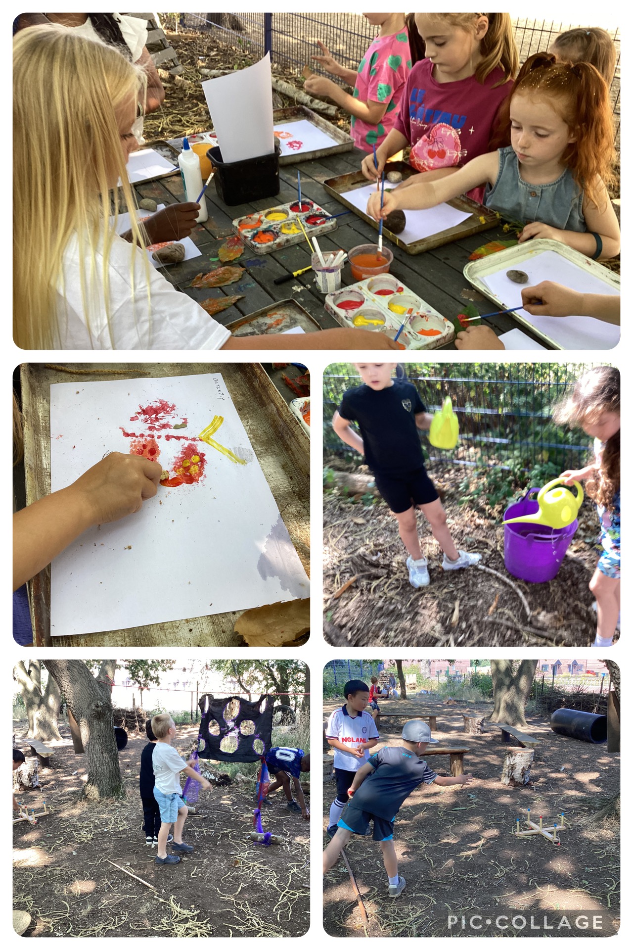 Holly Blues enjoyed making butterfly paintings with leaves and catkins. They were also helping the saplins in our Forest School area by giving them a water.